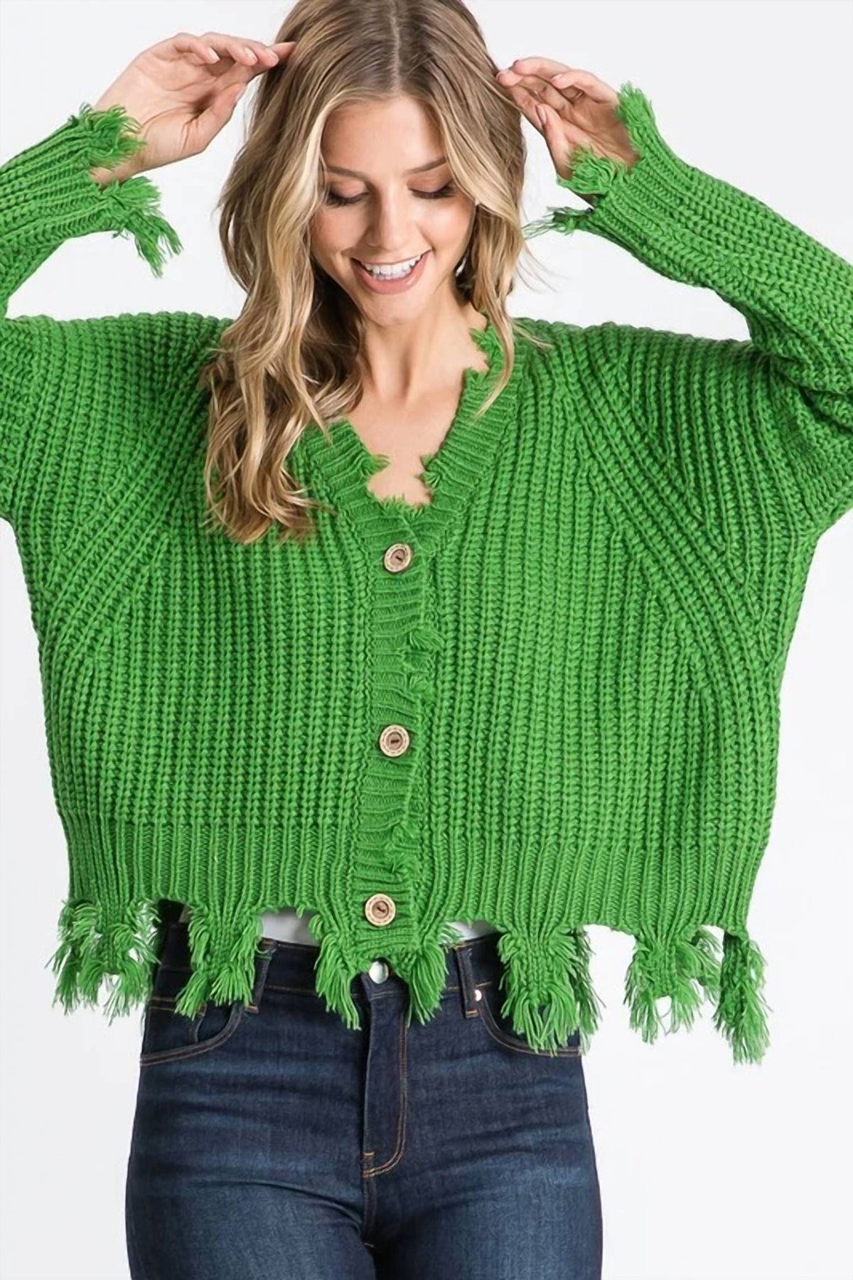 Sweet Generis - Destroyed Fringed Button Down Cardigan