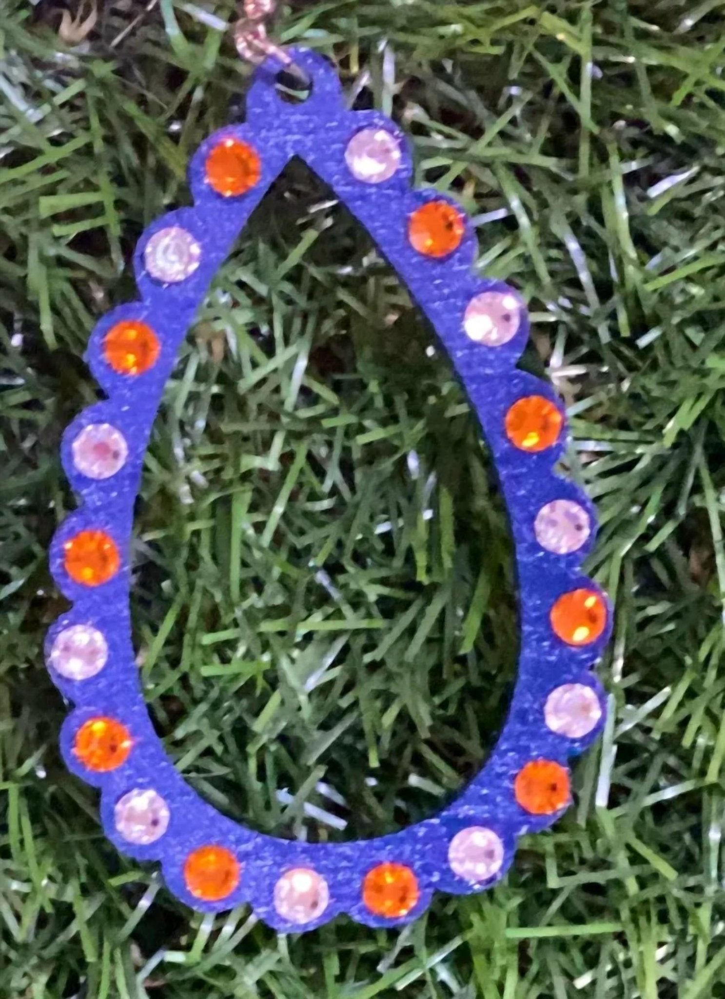 Sweet Ginger - Women's Astros Teardrop Scalloped Wood Earrings With Orange & Clear Rhinestones - blue - earrings - jewelry