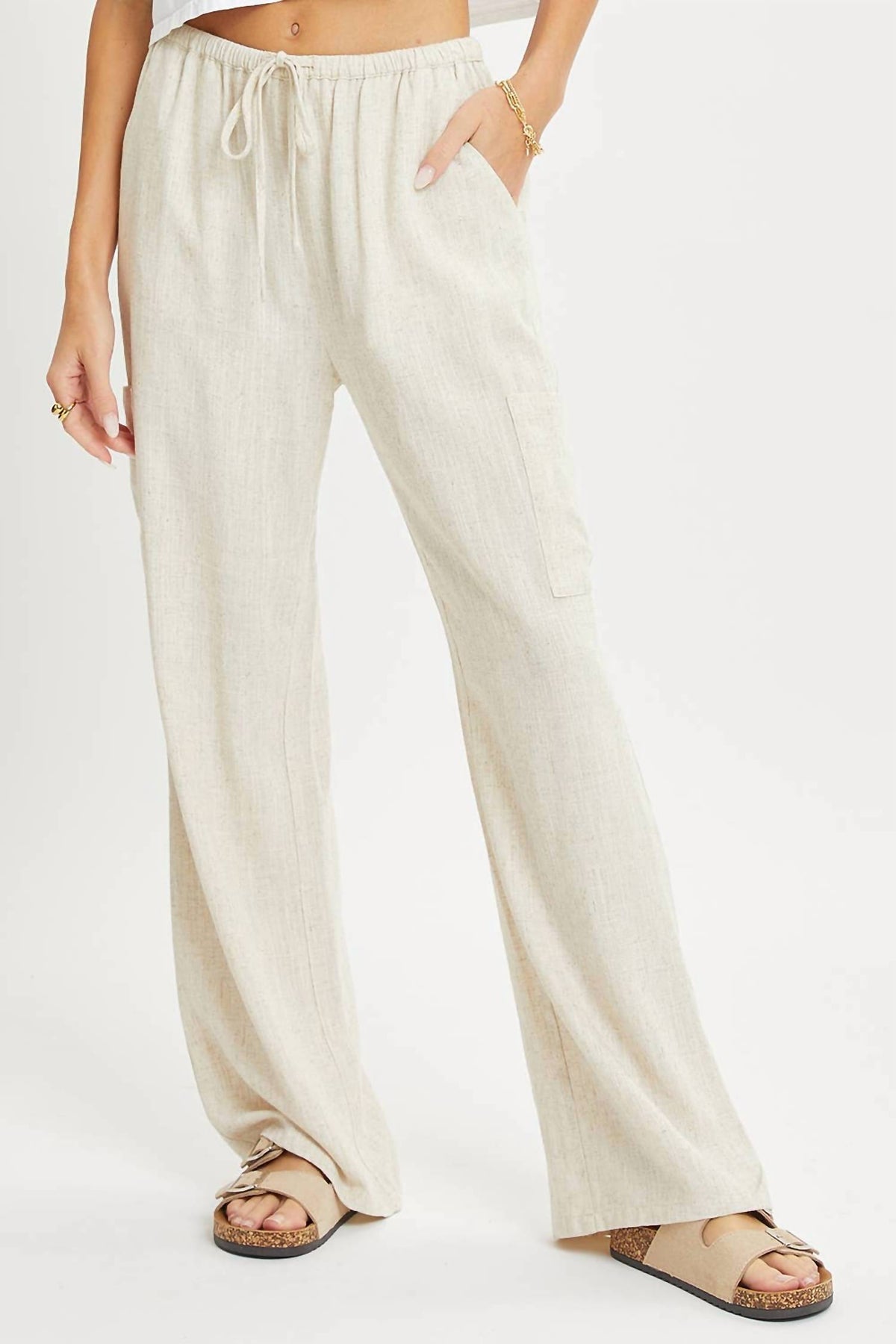 Sweet Lovely By Jen - Linen Blend Drawstring Pants
