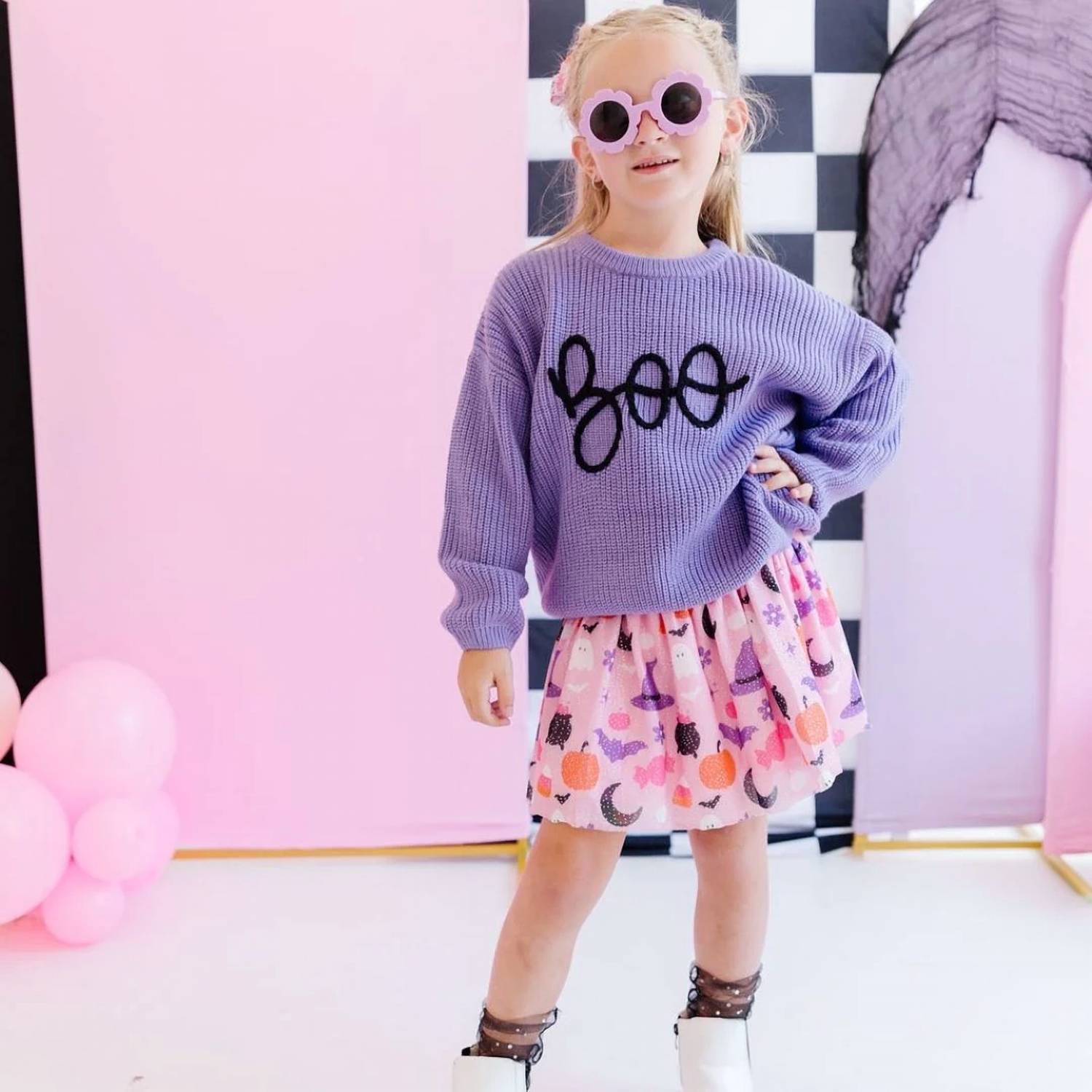 Sweet Wink - Boo Yarn Knit Halloween Sweater - acrylic - clothing - kids