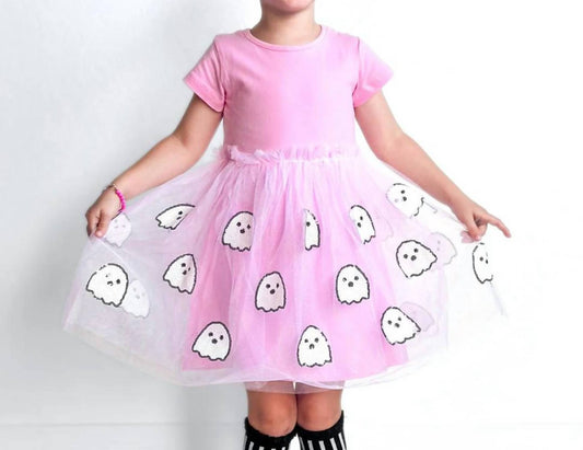 Sweet Wink - Ghost Sequin Halloween Short Sleeve Tutu Dress - casual - clothing - cotton - blend