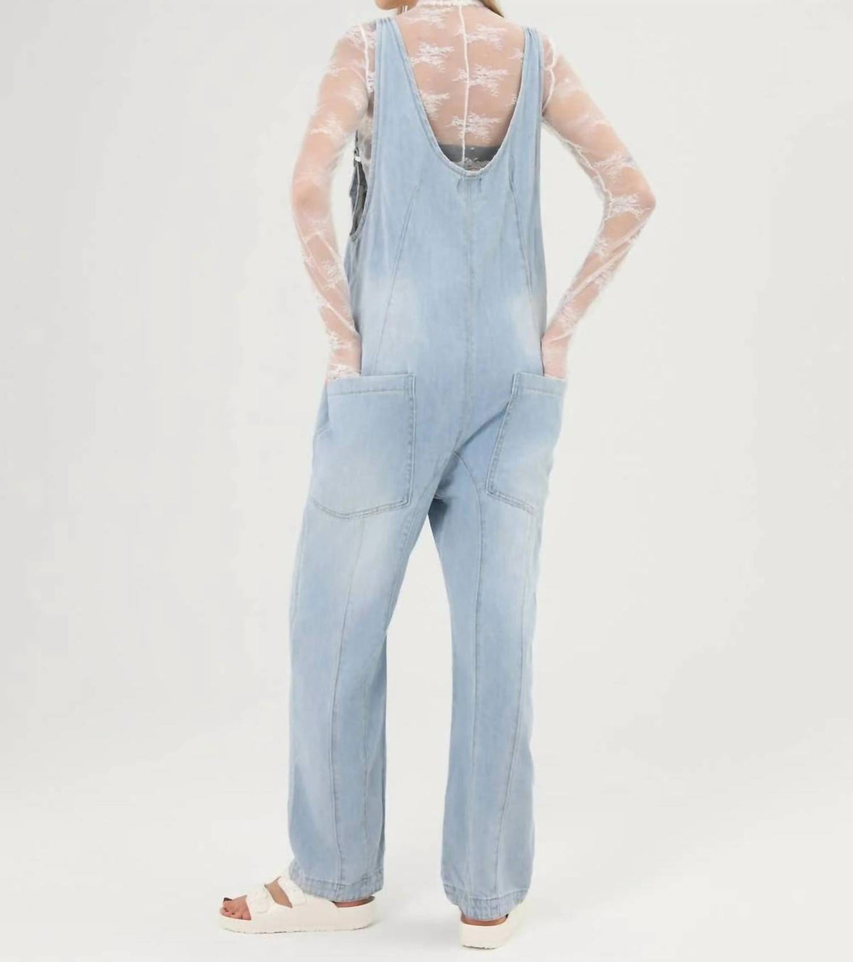 Sweetkama - Denim Adjustable Shoulder High Roller Jumpsuit