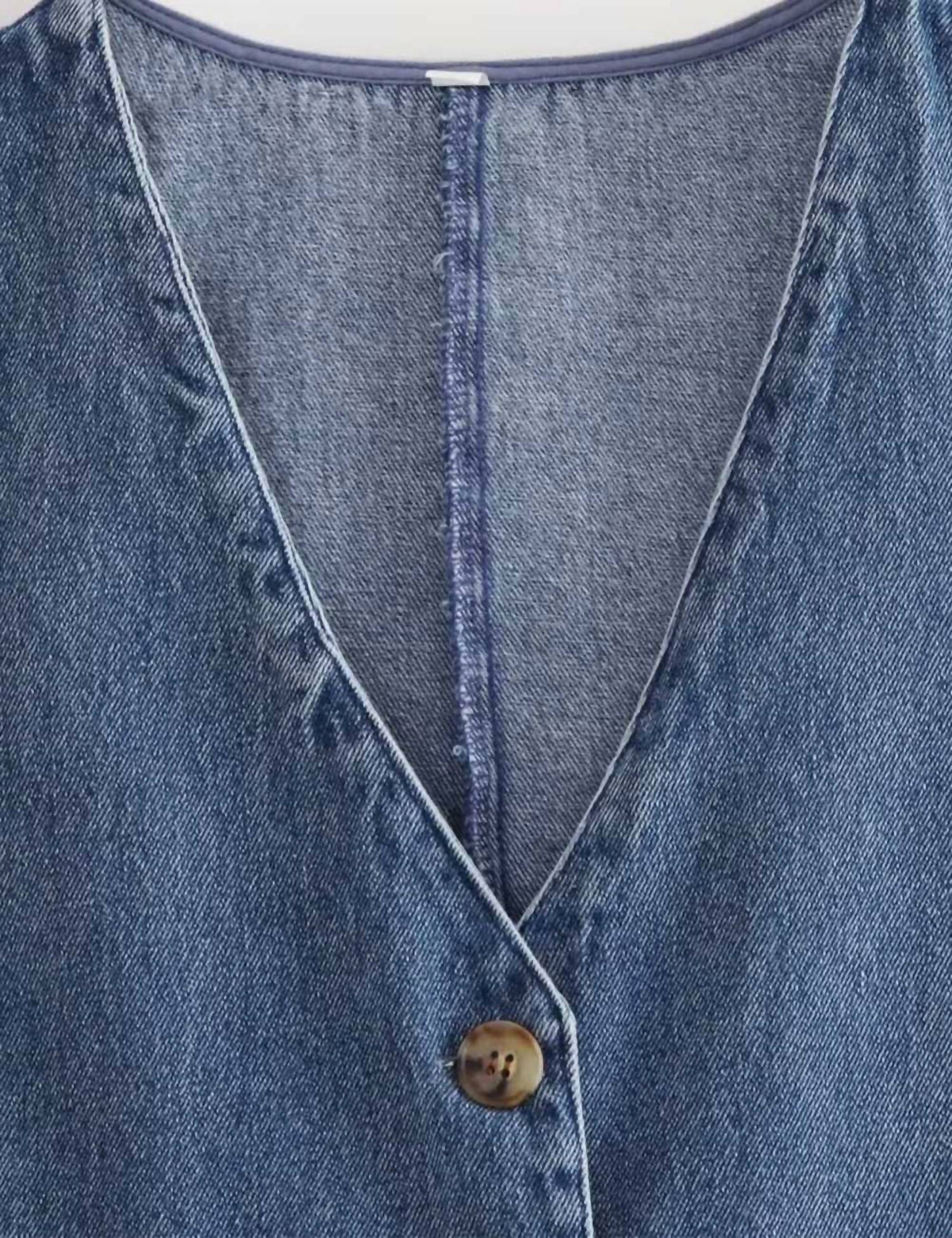 Sweetkama - Denim Solid V Neck Vest