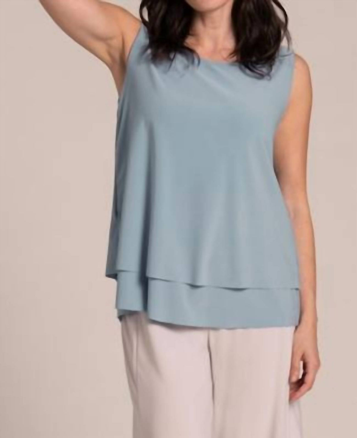 Sympli - Sleeveless Double Layer Shell Top With Jewel Neck