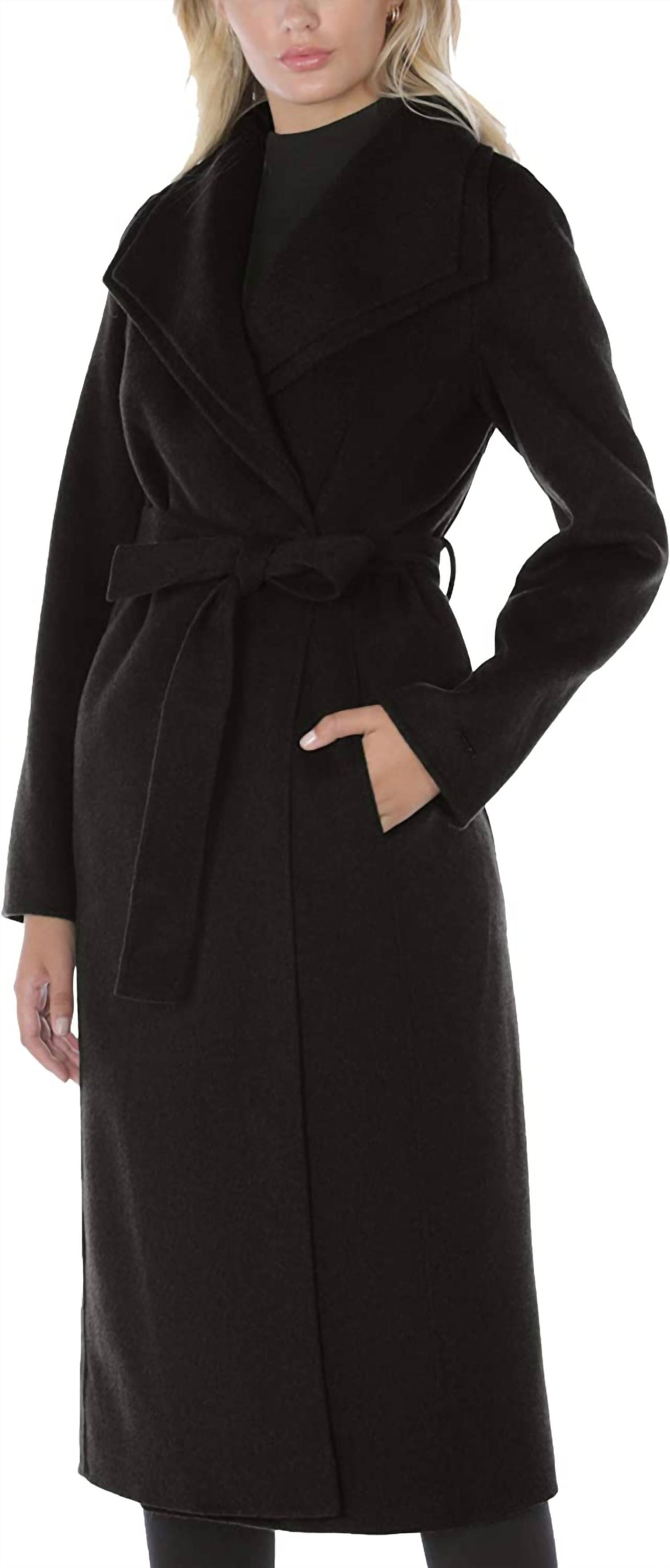 Women's Double Layered Collar Belted Wool Long Coat