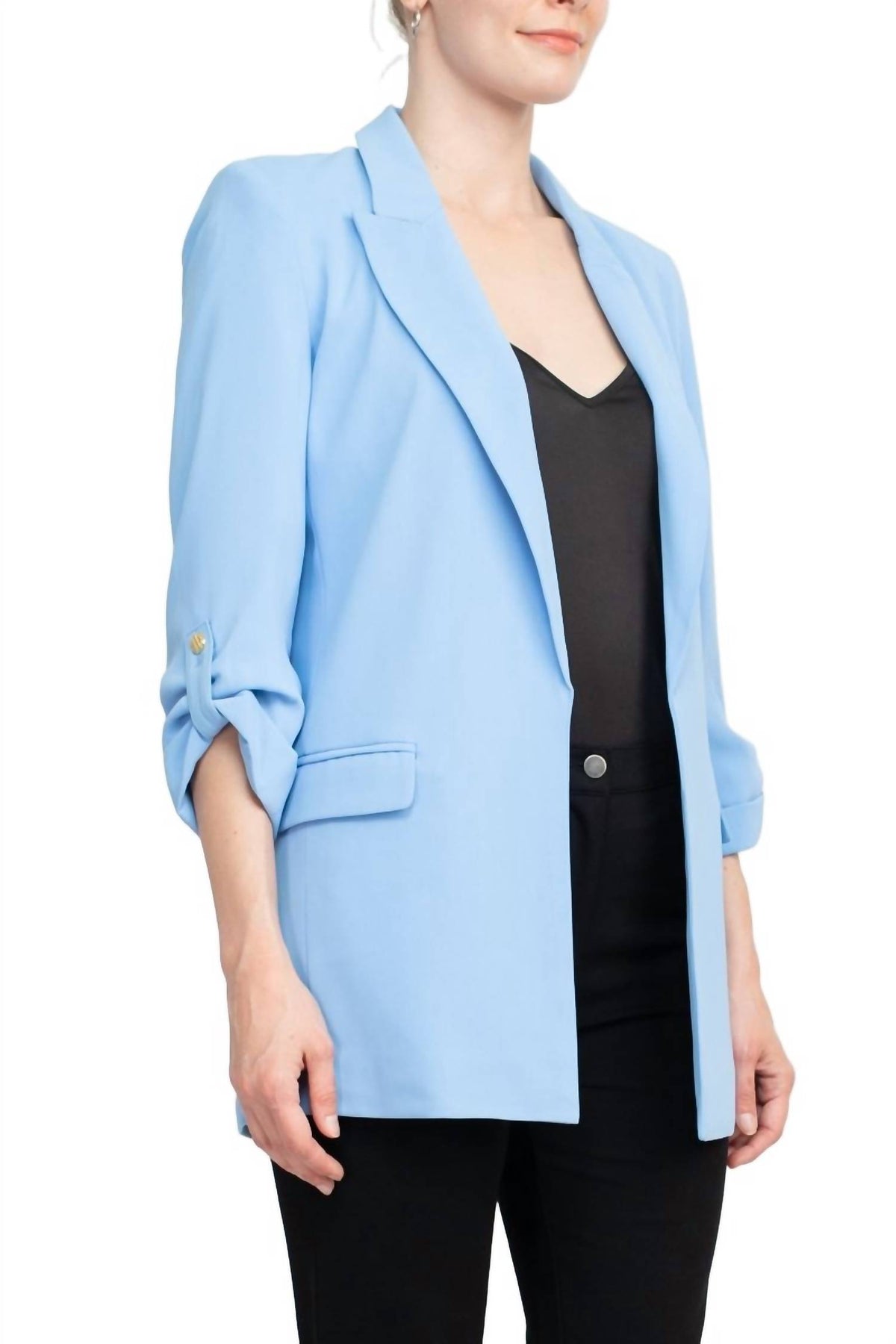 T Tahari - Lapel Collar Open Front Woven Blazer