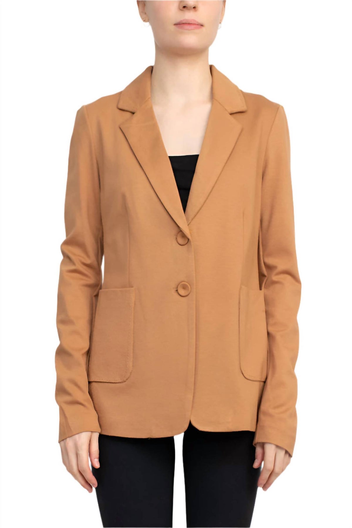 T Tahari - Notched Collar Two Button With Patch Pockets Knit Blazer