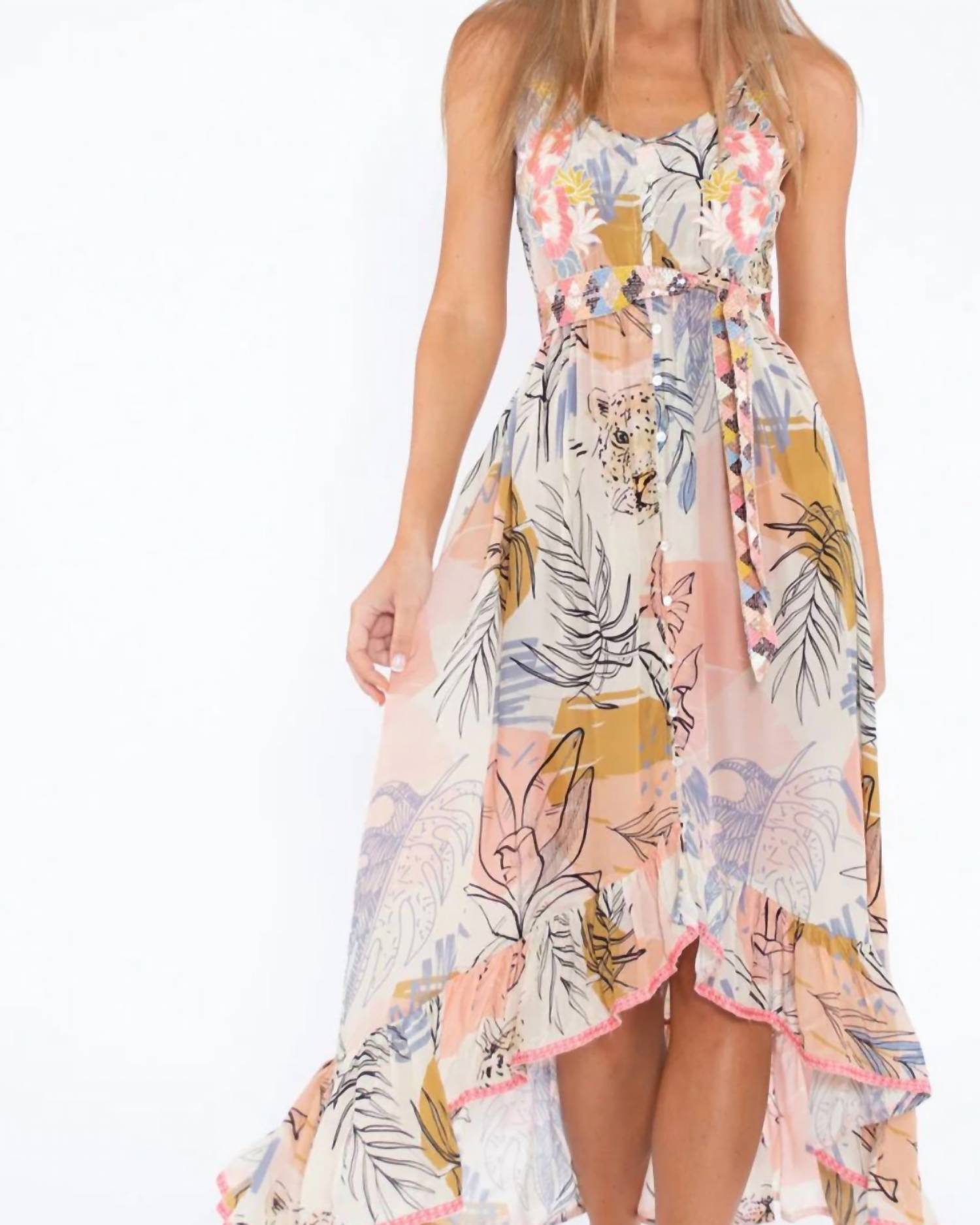 Taj By Sabrina Crippa - Hi - lo Spaghetti Strap Belted Dress - clothing - dresses - midi
