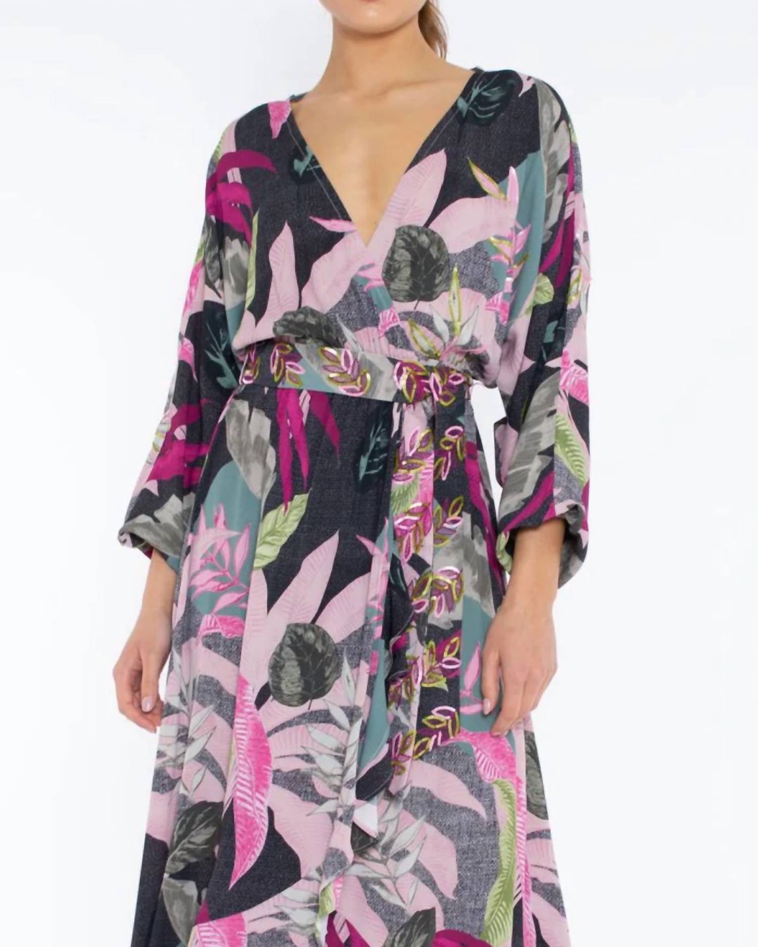 Taj By Sabrina Crippa - Leaf Belted Hi - lo Dress - black - clothing - dresses