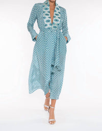 Taj By Sabrina Crippa - Peacock Resort Dress With Tassel Belt - blue - clothing - dresses