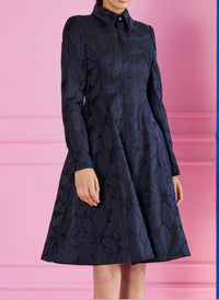 Talbot Runhof - Jaquard Cocktail Dress and Coat - blue - clothing - dresses