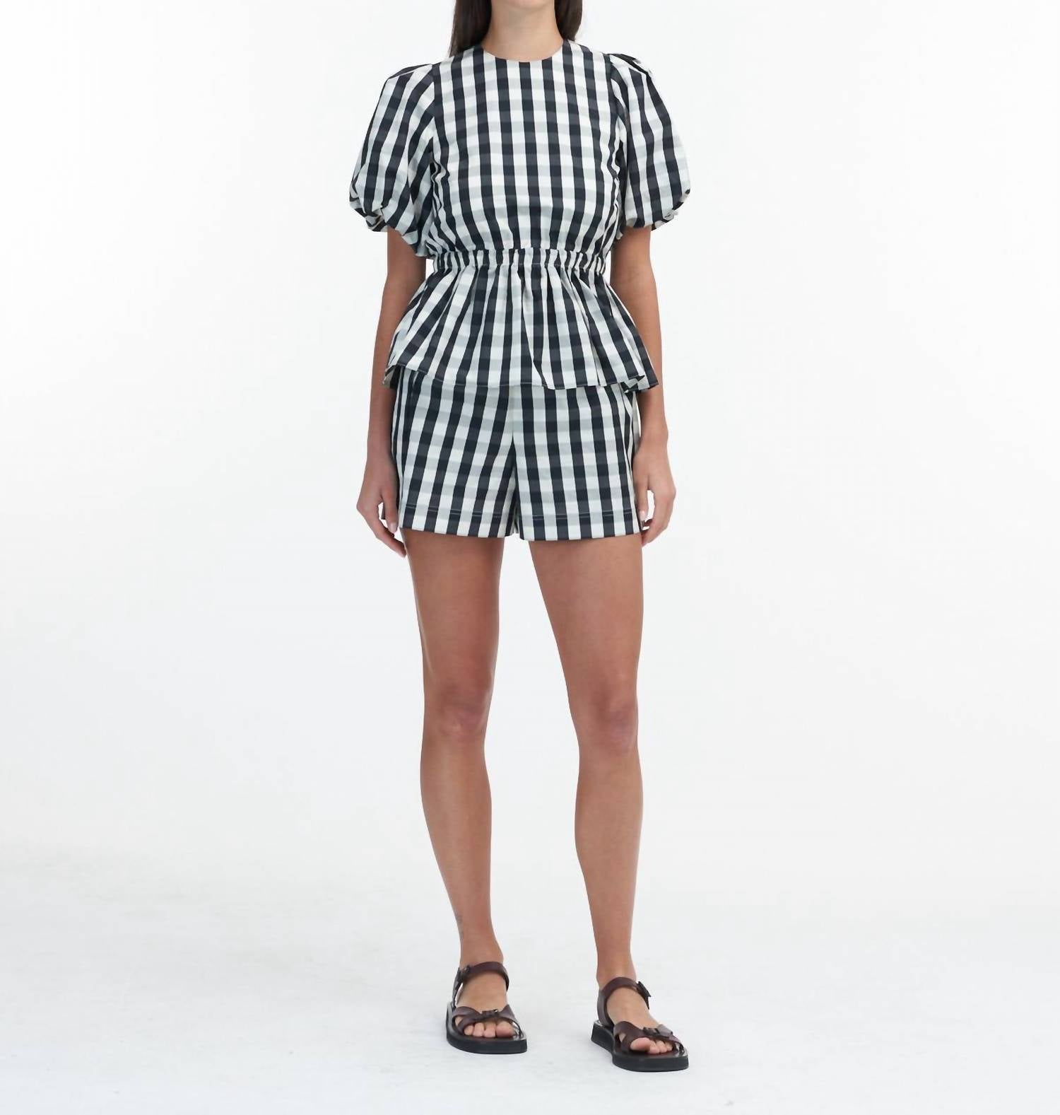 Tanya Taylor - Chelsey Gngham Puffer Sleeve Top - black - blouses - clothing