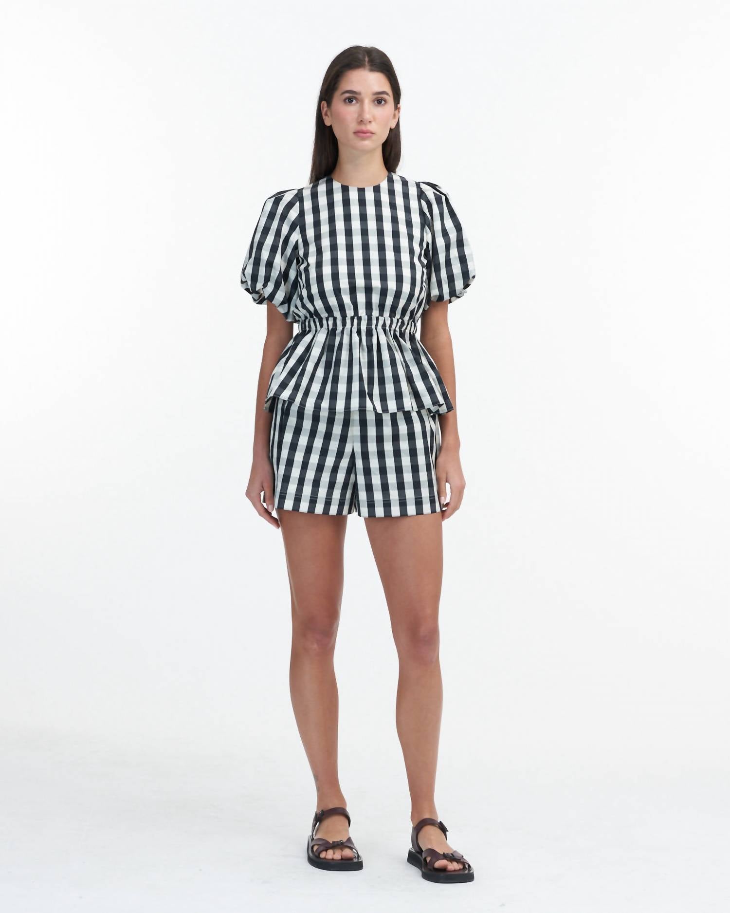 Tanya Taylor - Chelsey Gngham Puffer Sleeve Top - black - blouses - clothing
