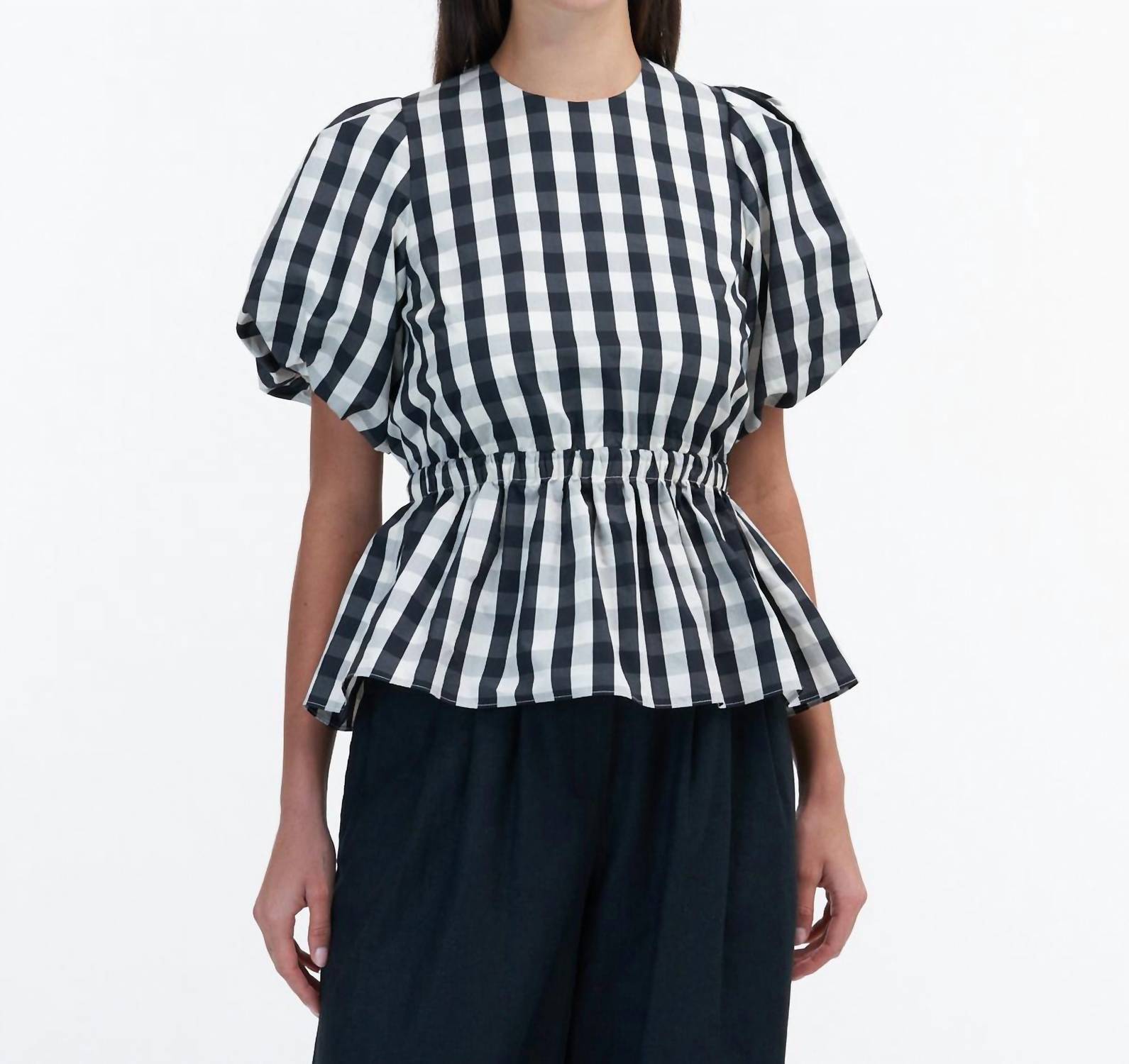 Tanya Taylor - Chelsey Gngham Puffer Sleeve Top - black - blouses - clothing