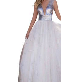 Tarik Ediz - Shimmering Plunging Neckline A-line Gown