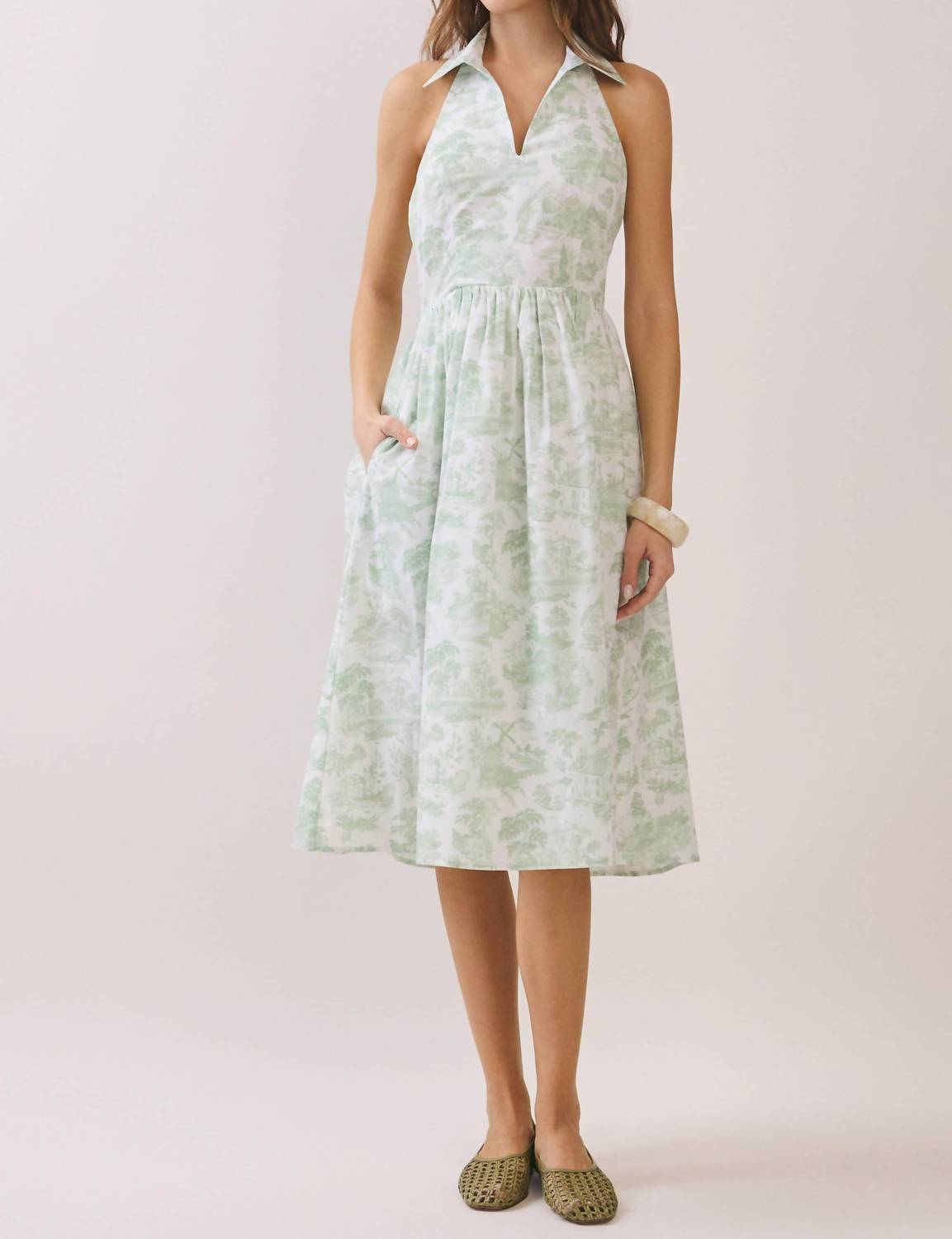 Tcec - Collared Toile Halter Dress