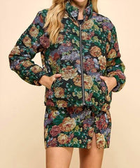 Tcec - Corduroy Floral Printed Puffer Jacket