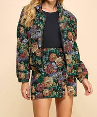 Tcec - Corduroy Floral Printed Puffer Jacket