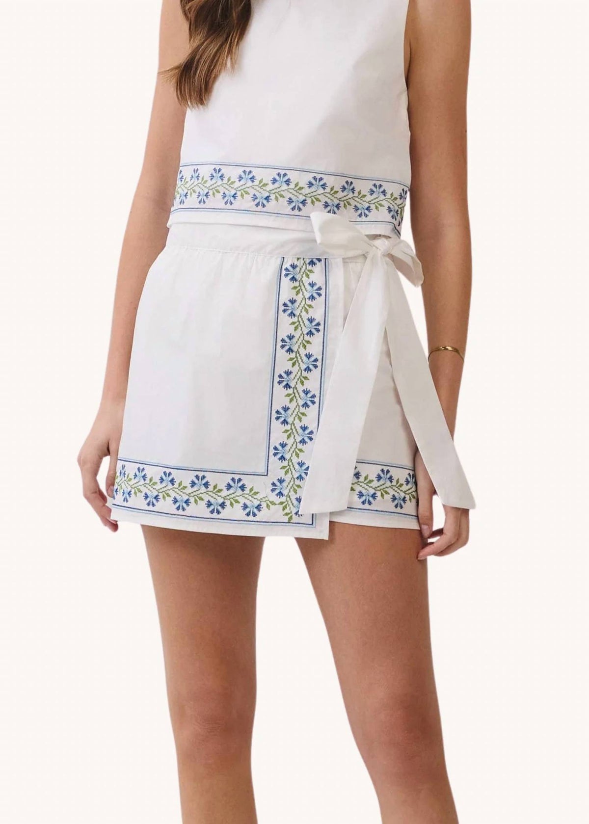 Tcec - Embroidered Wrap Mini Skirt