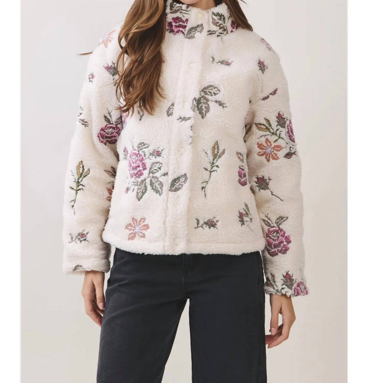 Tcec - Floral Embroidered Sherpa Jacket