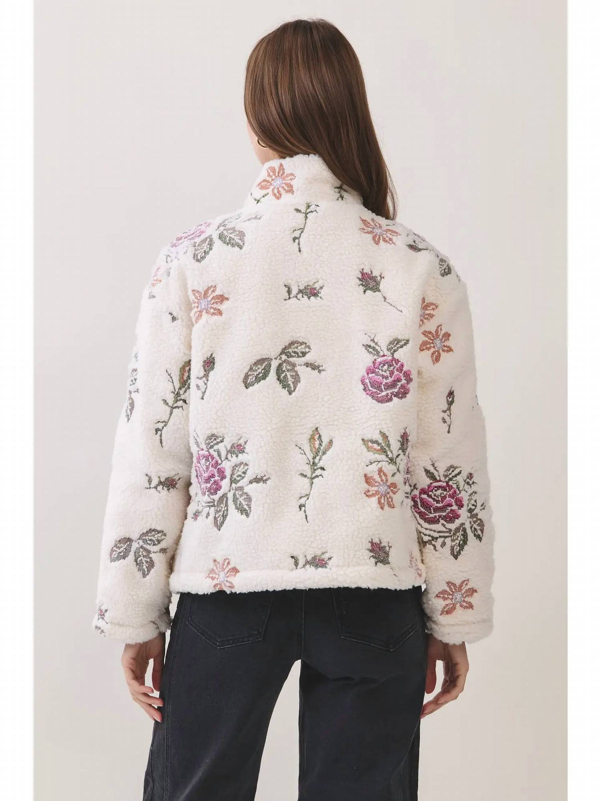 Tcec - Floral Embroidered Sherpa Jacket