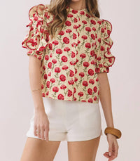 Tcec - Fruit Floral Ruffle Sleeve Top