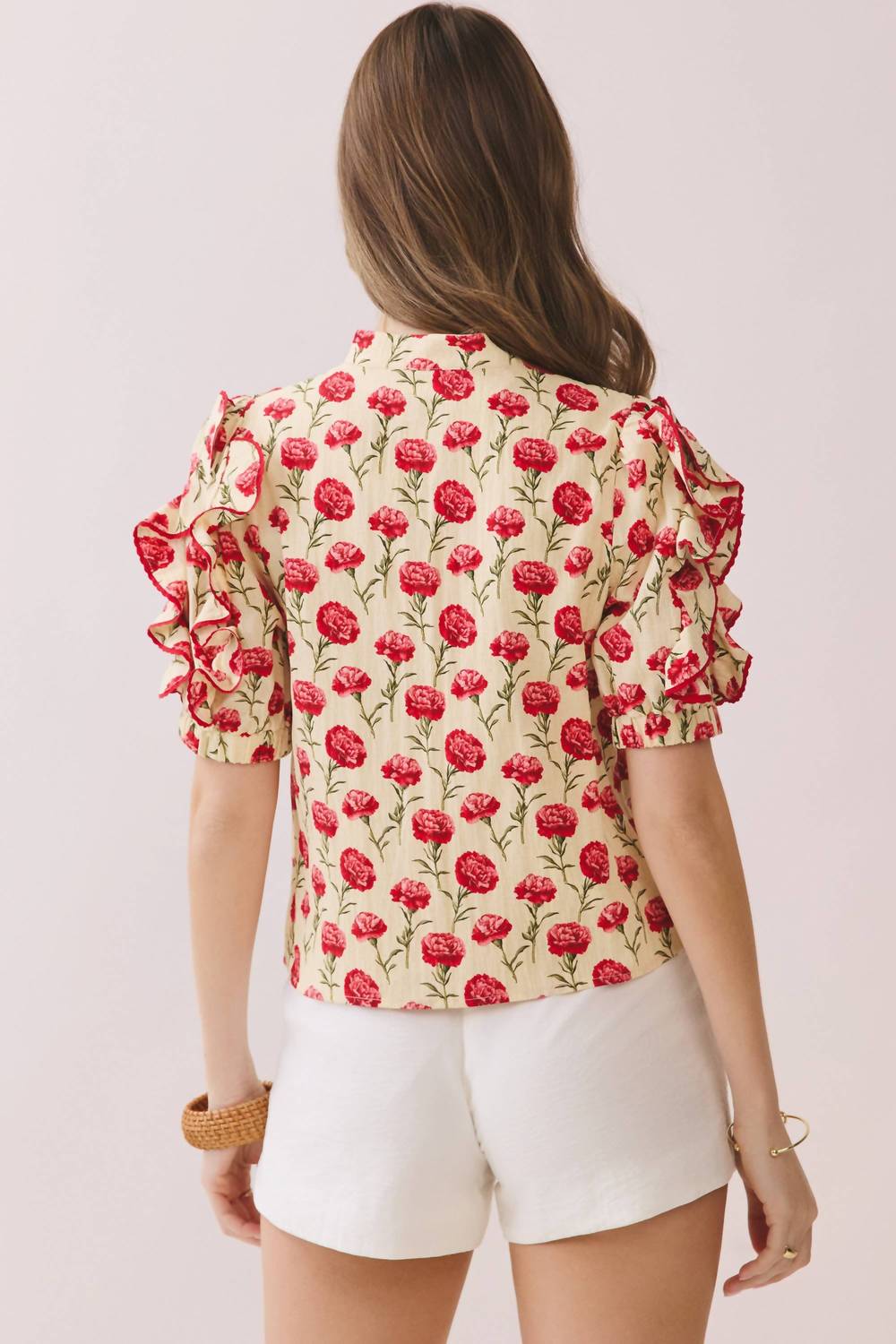 Tcec - Fruit Floral Ruffle Sleeve Top