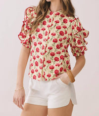 Tcec - Fruit Floral Ruffle Sleeve Top