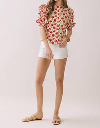 Tcec - Fruit Floral Ruffle Sleeve Top