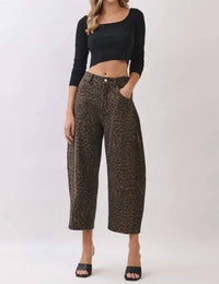 Tcec - Leopard Print Barrel Leg Pants