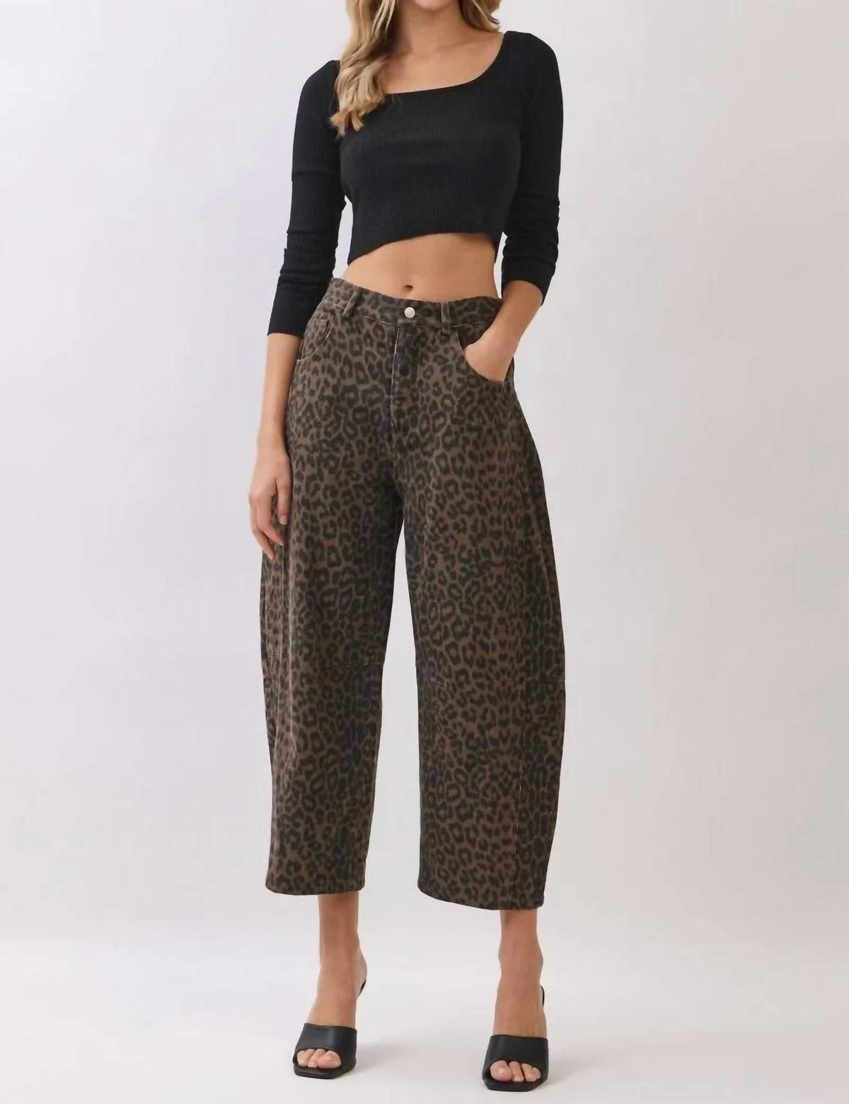 Tcec - Leopard Print Barrel Leg Pants