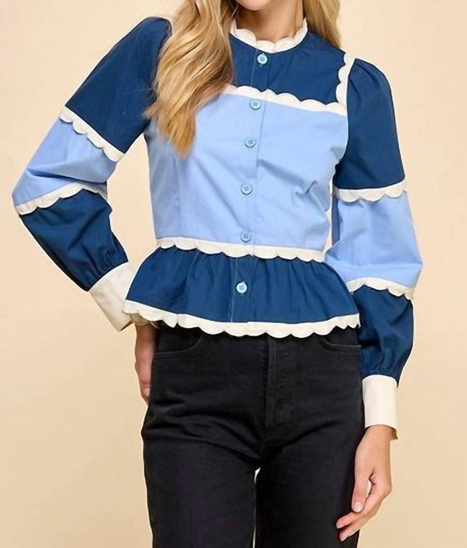 Tcec - Peplum Color Block Top - blouses - blue - clothing