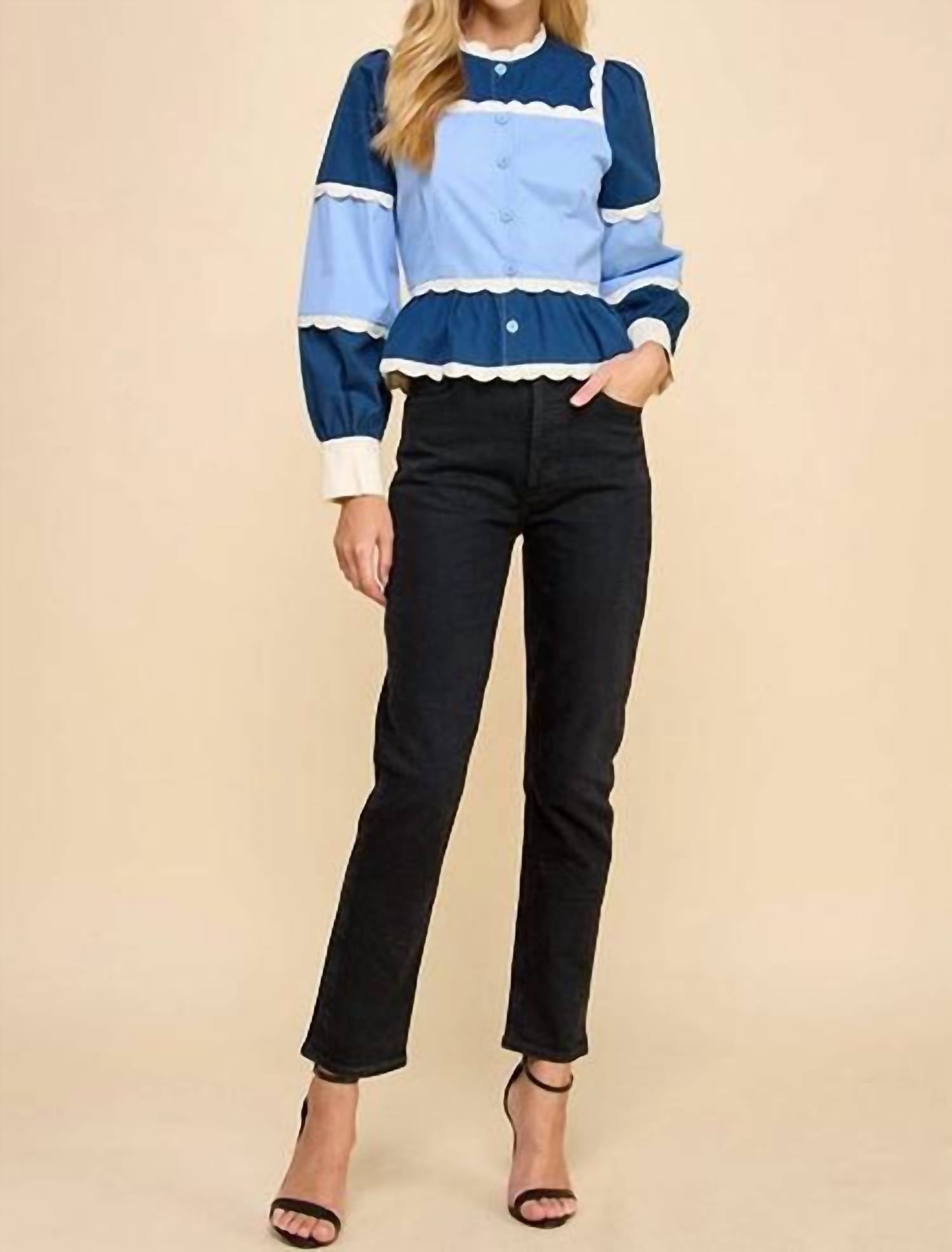 Tcec - Peplum Color Block Top - blouses - blue - clothing