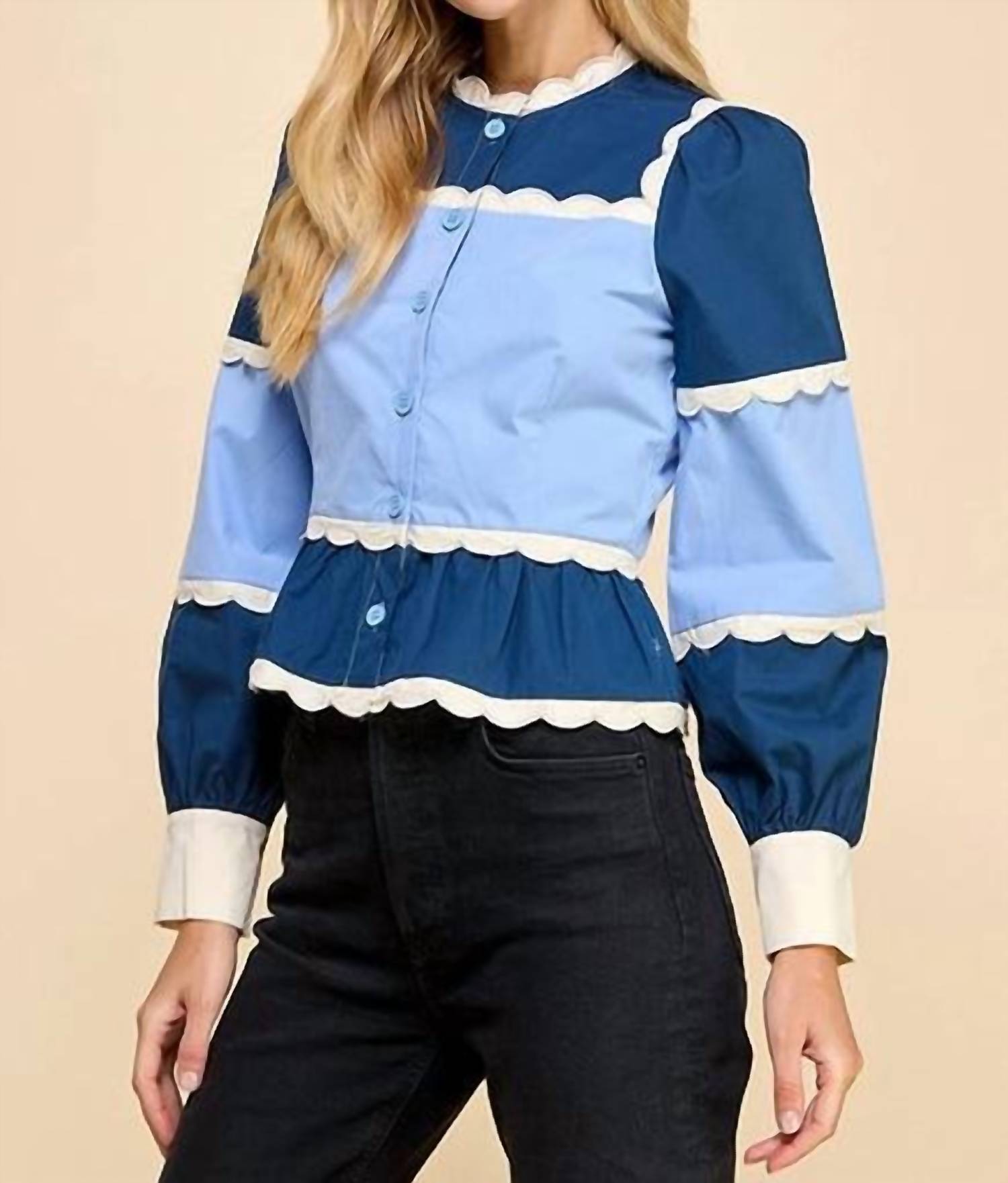 Tcec - Peplum Color Block Top - blouses - blue - clothing