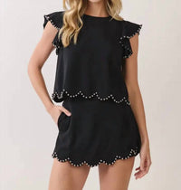 Tcec - Scalloped Stud Trimmed Top