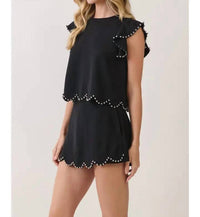 Tcec - Scalloped Stud Trimmed Top