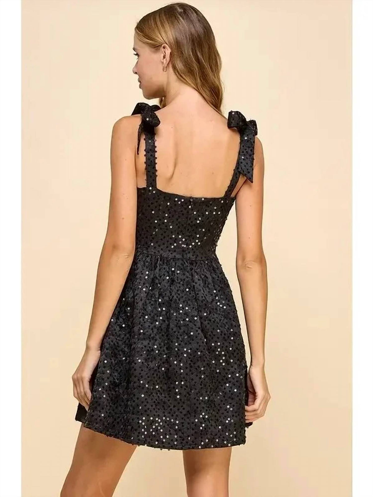 Tcec - Sequin Bow Detail Straps Dress