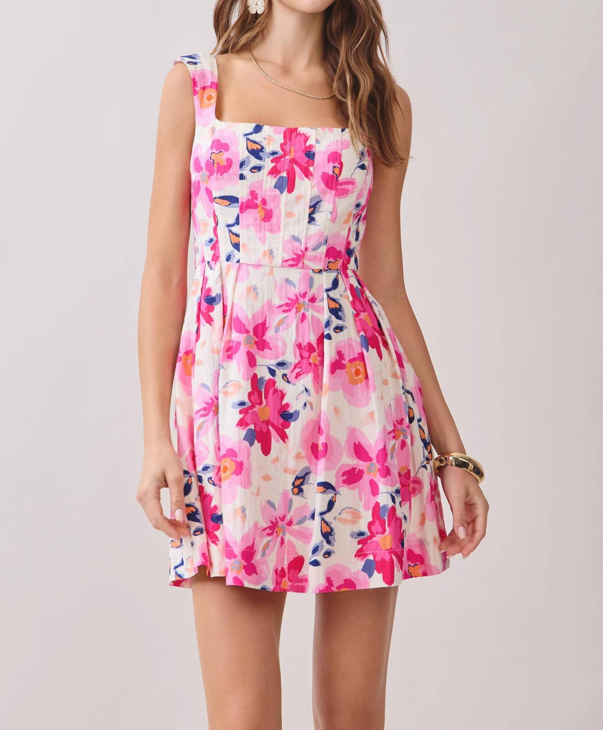 Tcec - Square Neck Floral Mini Dress