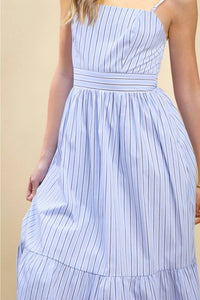 Tcec - Striped Adjustable Spaghetti Strap Midi Dress