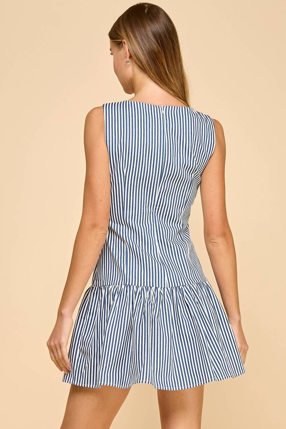 Tcec - Striped Ruffled Hem Mini Dress - blue - clothing - dresses