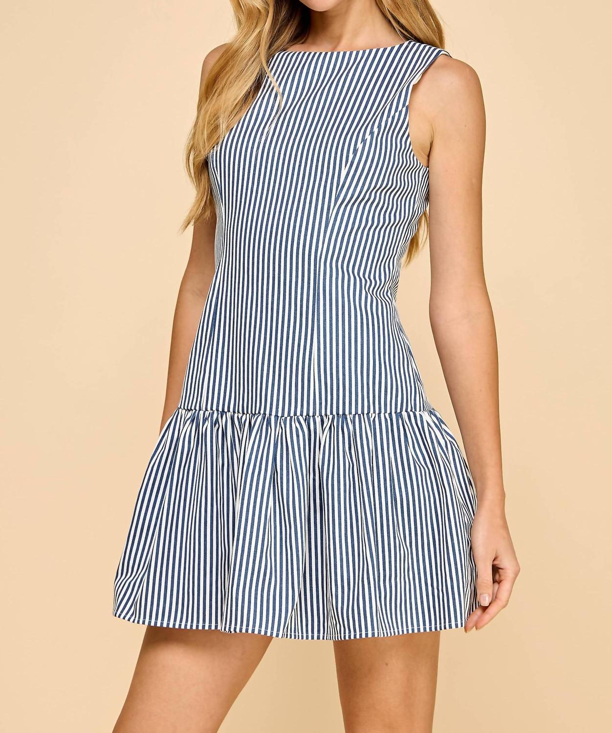 Tcec - Striped Ruffled Hem Mini Dress - blue - clothing - dresses