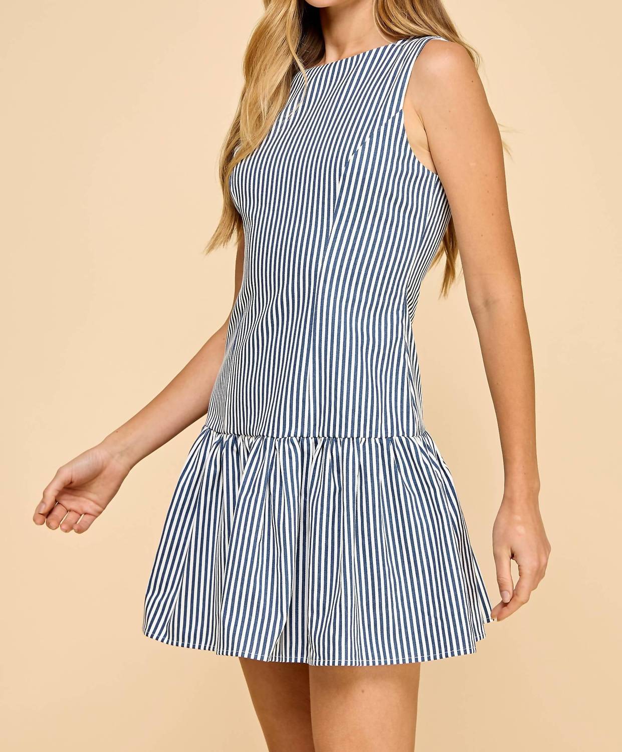 Tcec - Striped Ruffled Hem Mini Dress - blue - clothing - dresses