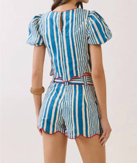 Tcec - Striped Scallop Edge Crop Top