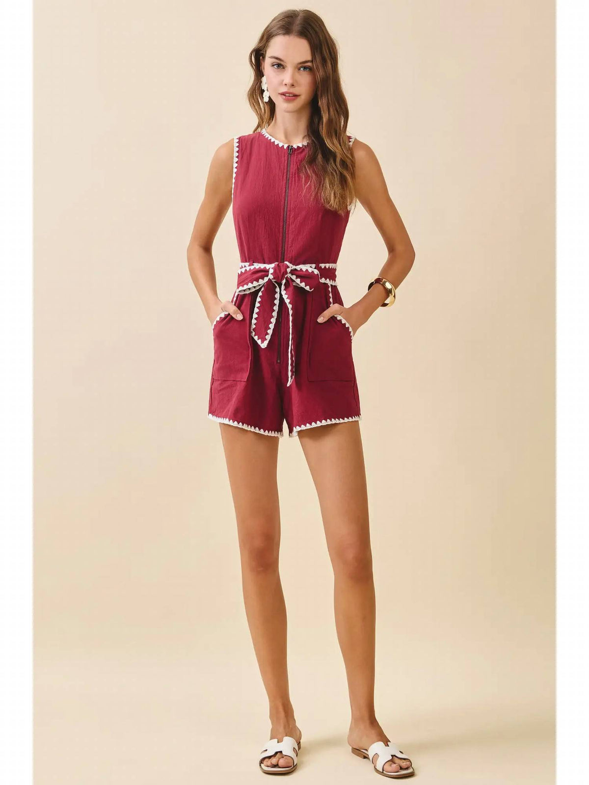 Tcec - Triangle Embroidery Stitch Detail Romper
