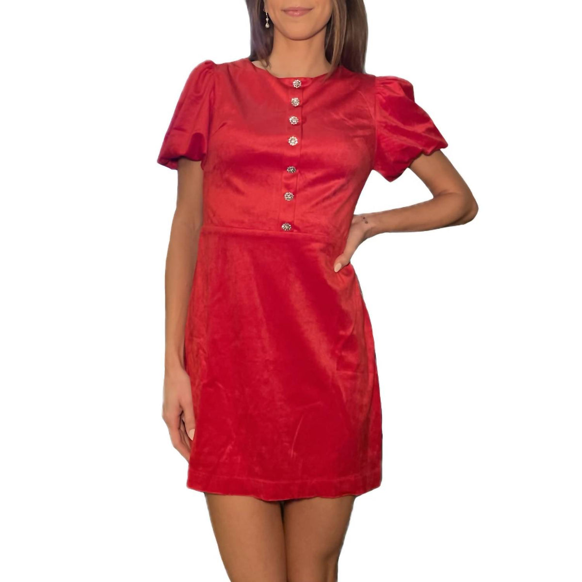 Tcec - Velvet Front Faux Button Down Dress