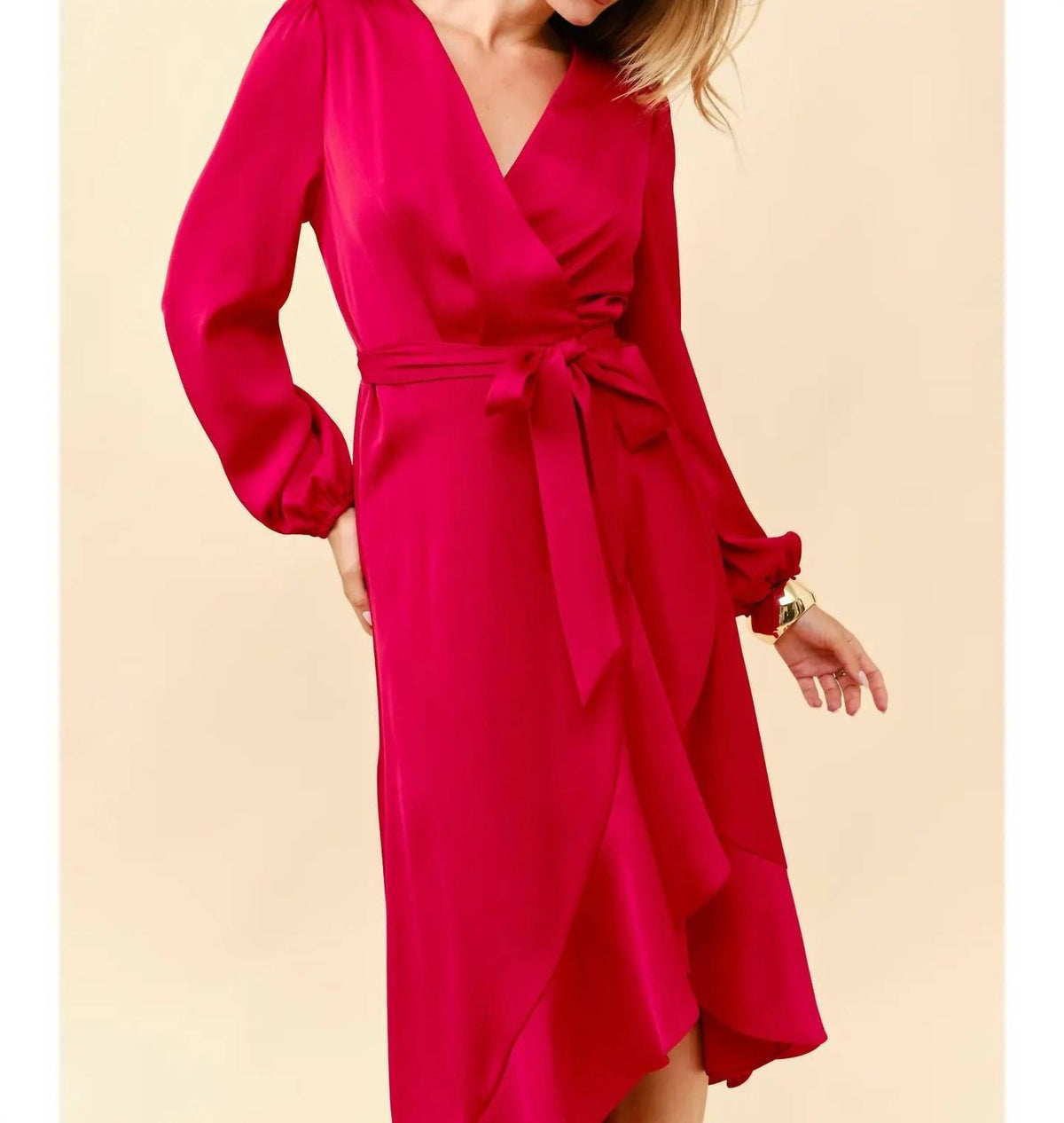 Tea & Cup - Ruffle Hem Wrap Midi Dress