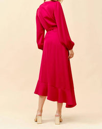 Tea & Cup - Ruffle Hem Wrap Midi Dress