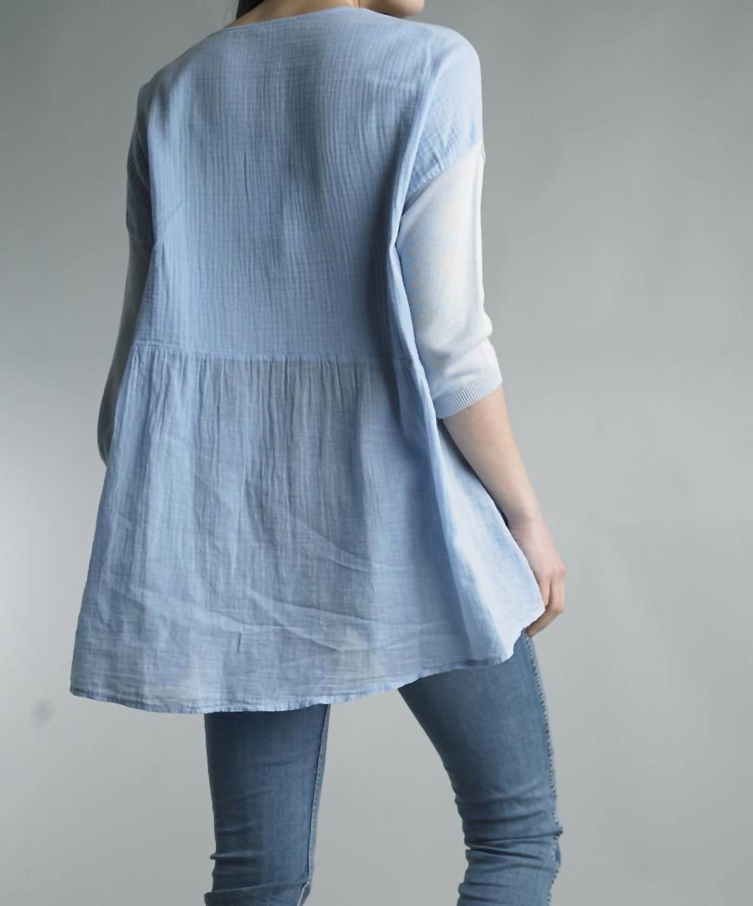 Tempo Paris - 3/4 Sleeve V Neck Top - blue - clothing - shirts