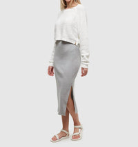 Tentree - Walden Slim Fit High - rise Midi Knit Rib Skirt - clothing - cotton - blend - grey