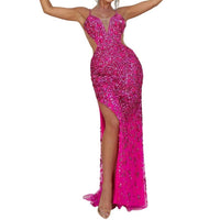 Terani Couture - Sleeveless Plunging Neckline Bodycon Tulle Long Prom Dress - clothing - dresses - patterned
